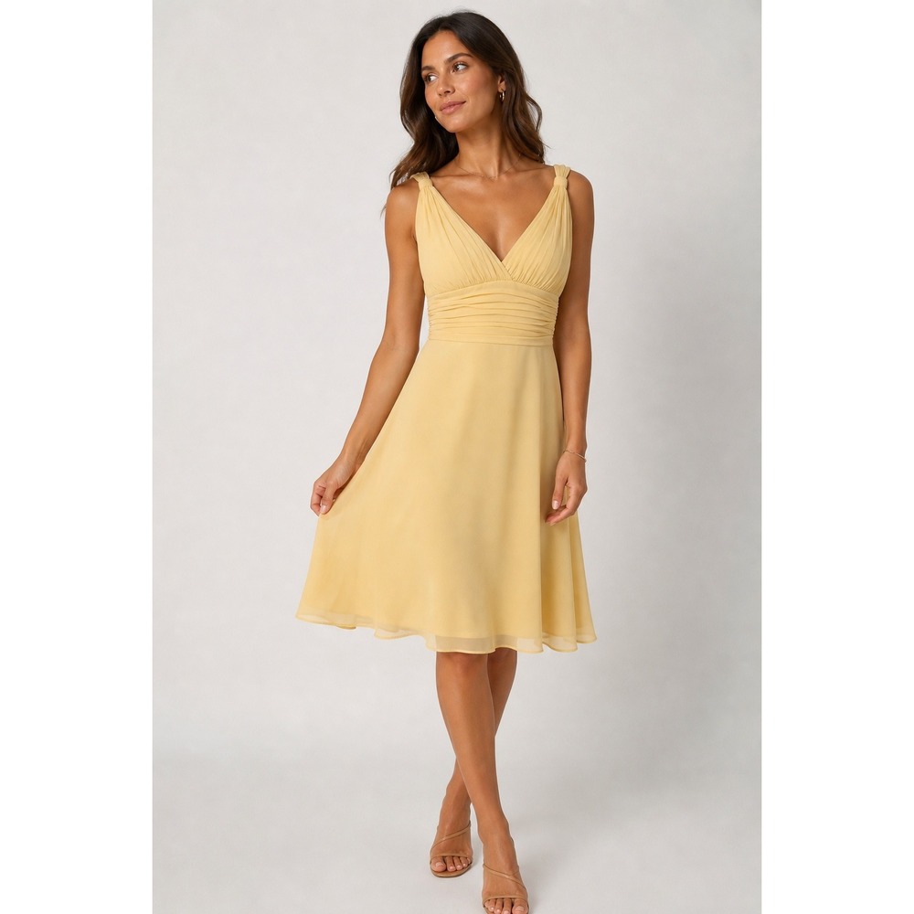 B2 Jasmine Dress Women 12 Butter Yellow Chiffon Ethereal Romantic Cocktail Prom